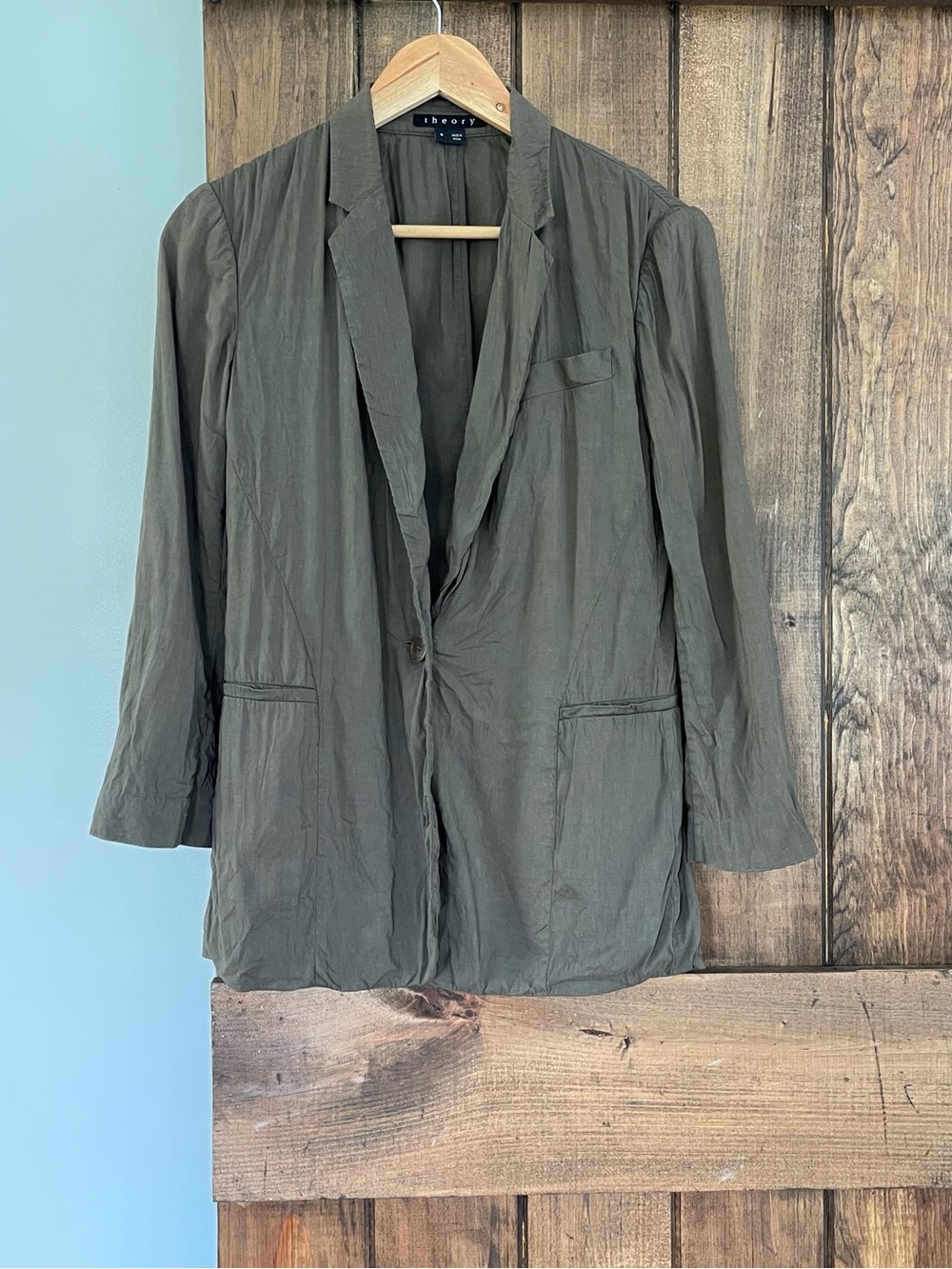 Theory Olive Green Linen Blend Single Button Blazer Jacket 0 XS Capsule Modern